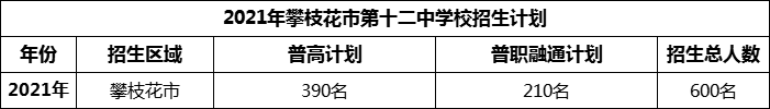 2024年攀枝花市第十二中學(xué)校招生計(jì)劃是多少？