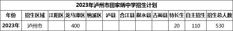 2024年瀘州市田家炳中學(xué)招生計劃是多少？