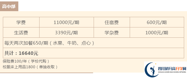 雅安北附實驗學校住宿費用是多少？